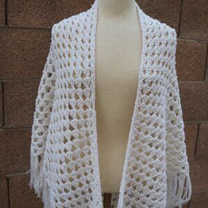 Handmade Women's Crocheted Shawl Wrap One Size White